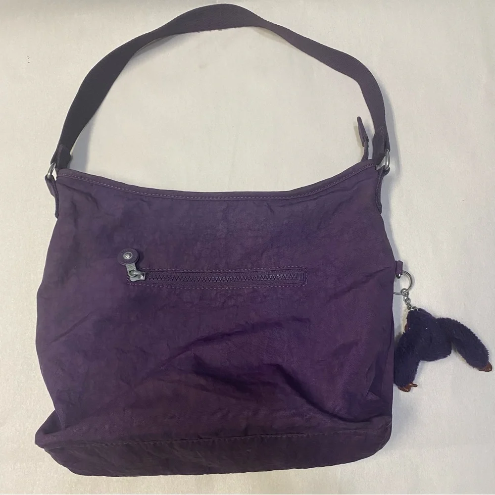 Kipling Belammie Hobo Crossbody Bag Purse Purple Gorilla Keychain